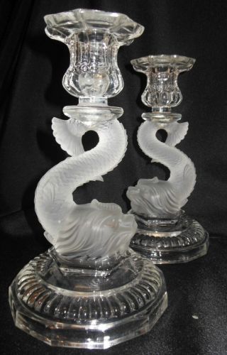 Glass Chinese Sea Serpent Dragon Candle Holders 8 "