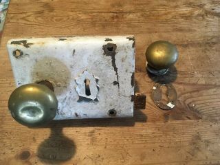 Vintage Rim Lock With Knobs No Key 6” X 4”