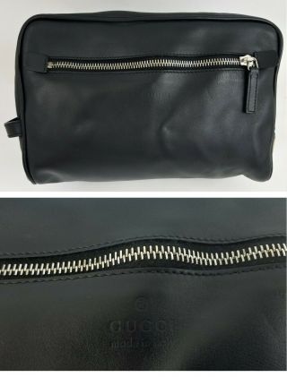 GUCCI Vintage Black Leather Toiletry Dopp Kit Cosmetics Travel Bag 3