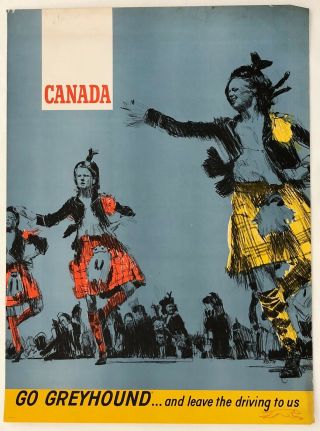 Vintage 1960s Greyhound Travel Poster Canada Full Bleed 28 X 38