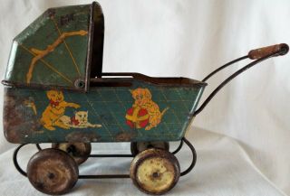 Wyandotte Antique/vintage 1930’s Tin Lithograph Baby Buggy Doll Carriage