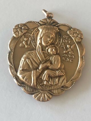 Vintage 14k Gold Double Sided Jesus Christ Virgin Mary Pendant Large Medal 14.  2g