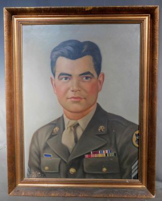 Vintage Wwii Oil Painting American Soldier Portrait Krafft Officer Occupation