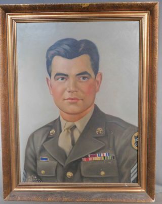 Vintage WWII Oil Painting American Soldier Portrait KRAFFT Officer Occupation 2