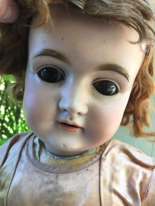 Antique German Bisque Head Doll Kestner 164 Brown Eyes & Wig 28 Inch