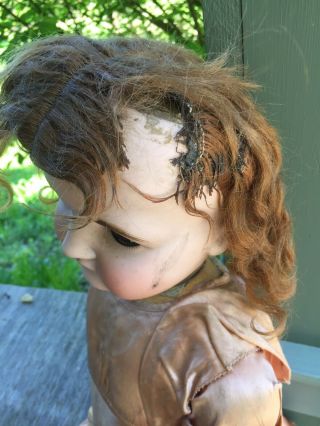 Antique German Bisque Head Doll KESTNER 164 Brown Eyes & Wig 28 Inch 4
