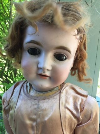 Antique German Bisque Head Doll KESTNER 164 Brown Eyes & Wig 28 Inch 5