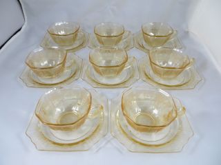 Yellow Depression Glass Anchor Hocking " Princess " Set Of 8 Cups & Saucers Euc