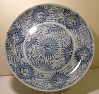 9 " Chinese 18th Century Blue And White Shallow Plate A/f