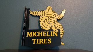 VINTAGE MICHELIN TIRES PORCELAIN GAS AUTO SERVICE STATION DEALERSHIP 2 SIDE SIGN 6