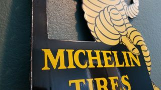 VINTAGE MICHELIN TIRES PORCELAIN GAS AUTO SERVICE STATION DEALERSHIP 2 SIDE SIGN 8