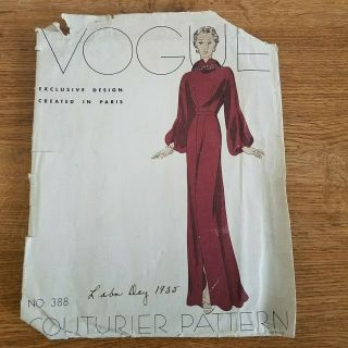 Vintage 1930s Vogue Couturier Design Dinner Frock Pattern 388 Paris Size 16