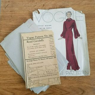 Vintage 1930s Vogue Couturier Design Dinner Frock Pattern 388 Paris Size 16 2