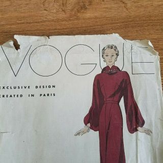 Vintage 1930s Vogue Couturier Design Dinner Frock Pattern 388 Paris Size 16 5