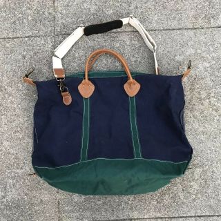 Rare Vintage Ll Bean Tote Bag Canvas Blue Indigo Green Huge Boat