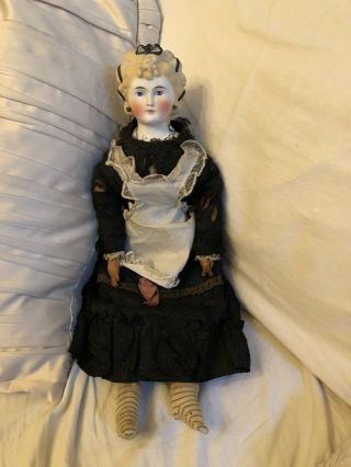 20” Very Rare Hairstyle Antique German Parian China Doll Kling? W Leather Hands 3