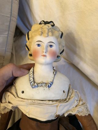 20” Very Rare Hairstyle Antique German Parian China Doll Kling? W Leather Hands 7