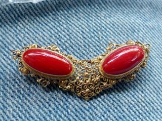 Vintage 18k Yellow Gold Red Coral Pin Brooch 6.  4 Grams