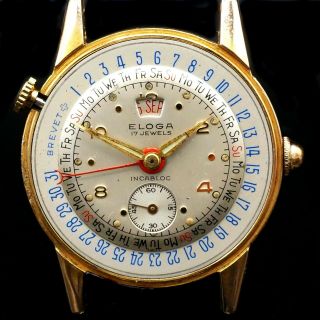 Vintage Eloga Triple Date Calendar Watch,  Runs But Needs Service,  NR 5