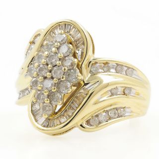 Ladies Estate 10k Yellow Gold Diamond Cluster Bypass Cocktail Ring - 1.  25ctw