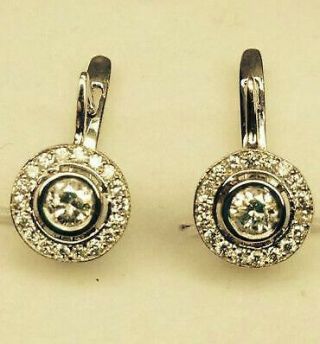 Vintage Art Deco 2.  0 Ct Diamond Engagement 14k White Gold Russian Lock Earrings