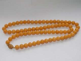 Vintage Chinese Inspired Peking Glass Yellow Jade Bead Necklace 108g L 76 Cm