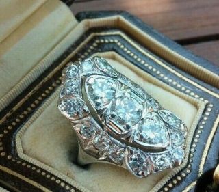 Edwardian Ring 1.  7 Ct Diamond 14k White Gold Vintage Art Deco Victorian Ring