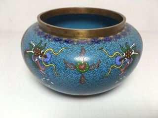 Chinese Cloisonne Enamel Brass Vase Dragon Design 3.  5”