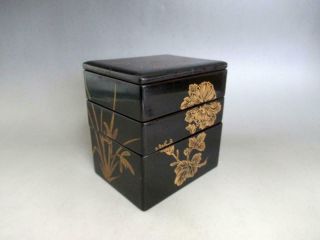 Japanese Old Wooden Lacquered Small Multitiered Box Jubako/ Makie/ 8663
