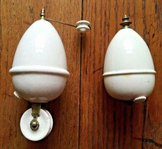 Two Vintage Ceramic & Brass Rise & Fall Pendant Light Fitting Weights