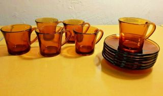 Set Of 6 Vintage Duralex Espresso Coffee Cups With Saucers (2.  5 Oz).