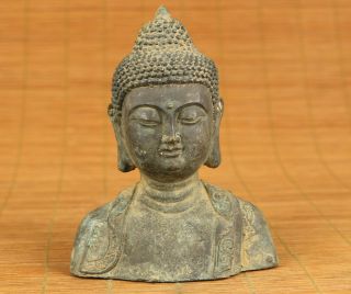 Antique Tibet Chinese Old Bronze Hand Carved Buddha Kwan - Yin Statue Netsuke