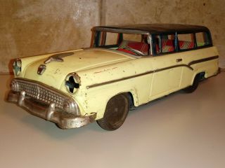 Rare 1955 Bandai Japan Tin Friction 12 " Ford 2 Door Custom Ranch Wagon Toy Car