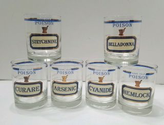 Vintage Neiman Marcus Name Your Poison Lowball Glasses Set Of 6 Cyanide Arsenic