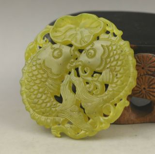 Old Chinese Natural Jade Hand - Carved Double Fish Pendant