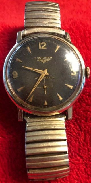 Vintage 1960s Longines Wittnauer Automatic Running Mens Watch 22a 17j Black Dial