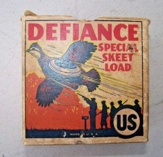 Vintage Defiance Shotgun Shell Skeet Load 16 Ga.  Box Empty