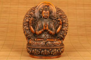 Blessing Chinese Old Boxwood Hand Carved Antique Buddha Kwan - Yin Netsuke