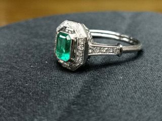Vintage Art Deco 2Ct Emerald Diamond 14k White Gold Antique Halo Engagement Ring 2