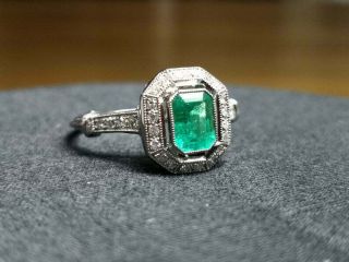 Vintage Art Deco 2Ct Emerald Diamond 14k White Gold Antique Halo Engagement Ring 3