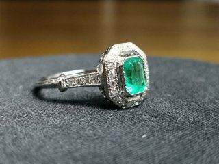 Vintage Art Deco 2Ct Emerald Diamond 14k White Gold Antique Halo Engagement Ring 4