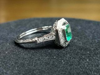 Vintage Art Deco 2Ct Emerald Diamond 14k White Gold Antique Halo Engagement Ring 5