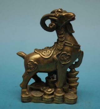 Chinese Old Copper Hand - Carved Yuanbao Wealth Sheep Statue /xuande Mark E01