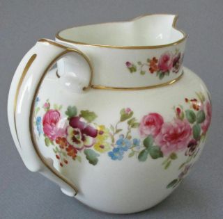 Antique Cauldon Porcelain Pitcher Hp Garland Roses Pansies Violets,  Gilt Trim