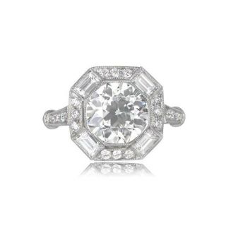 Certified Art Deco 2.  6Ct Round & Baguette Diamond 14k White Gold Engagement Ring 2