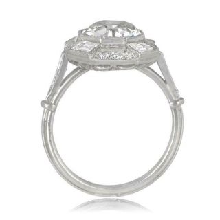 Certified Art Deco 2.  6Ct Round & Baguette Diamond 14k White Gold Engagement Ring 3