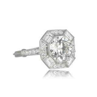 Certified Art Deco 2.  6Ct Round & Baguette Diamond 14k White Gold Engagement Ring 5