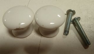 Vintage Pair (2) Rustic White Ceramic Porcelain Cabinet Drawer Door Knobs 3