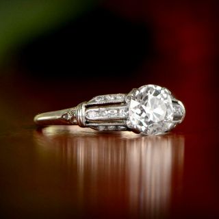 Certified Vintage Art Deco Old European 1.  1ct Diamond Engagement Ring 14k Gold