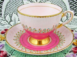 Tuscan Turquoise Orange Beaded Dots Pink Art Deco Tea Cup And Saucer